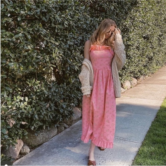 Doen 100% cotton midi dress in pink NWT NEW - Picture 1 of 6